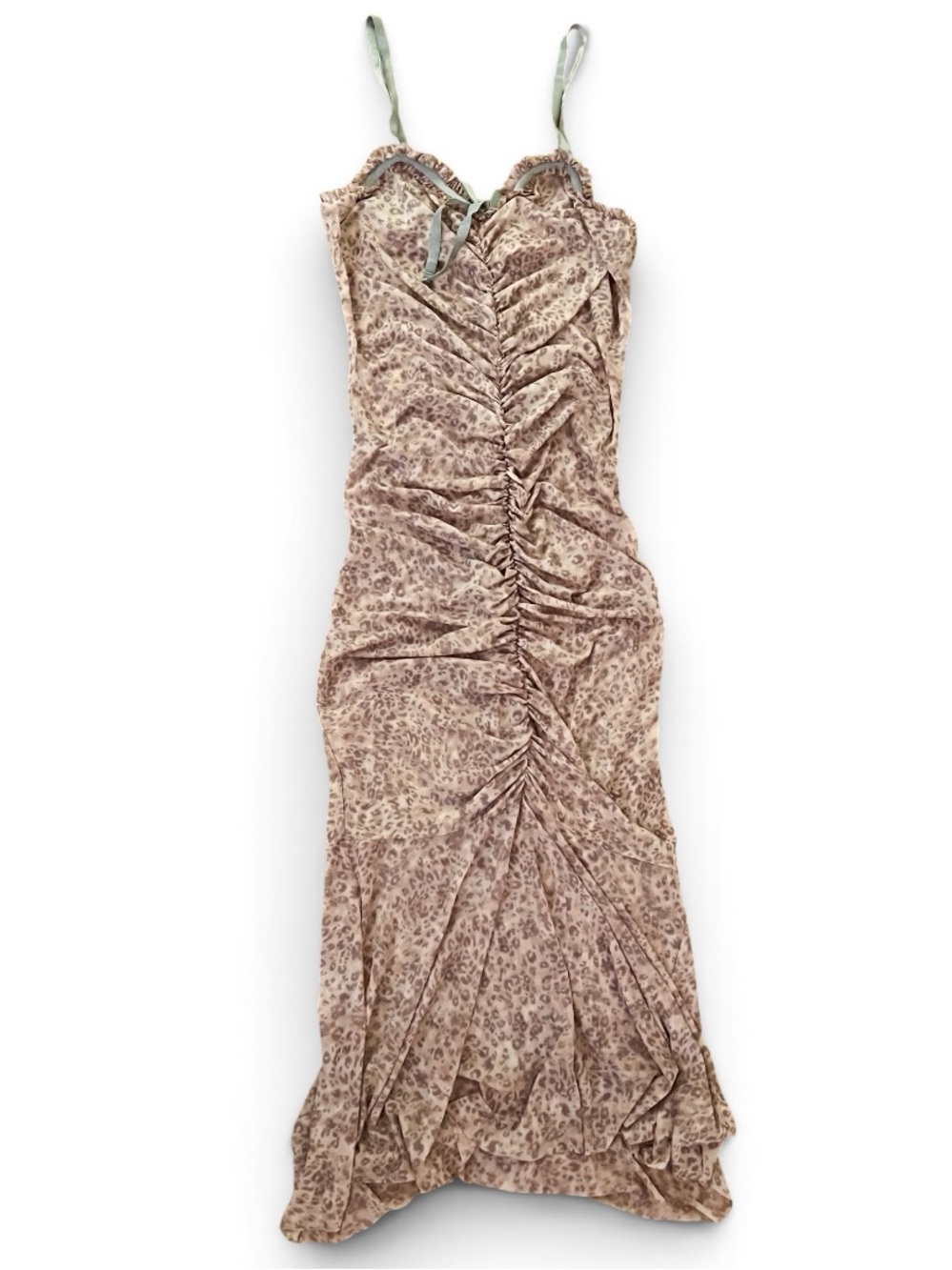 Anthropologie leopard print Ruched sheer mesh Slip Dress with